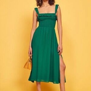 Reformation Smocked‎ Ruffle Strap Maxi Dress Green Size L